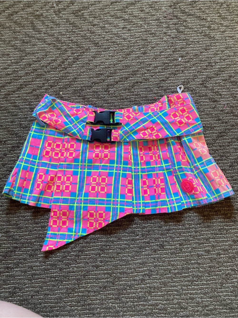 Flaw Cyberdog Neon Pink Blue Skirt Kilt Buckle Belt XS